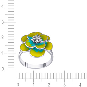 Кольцо из серебра с фианитом, эмалью