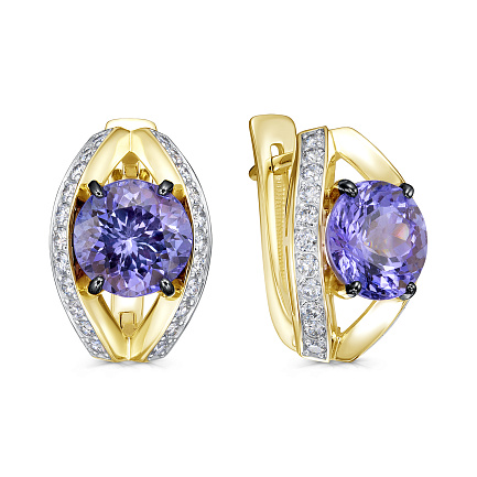 Серьги с английским замком из желтого золота с бриллиантами