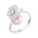 Кольцо из серебра с жемчугом, фианитом