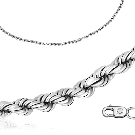 Цепь ручной работы из серебра, плетение верёвочка