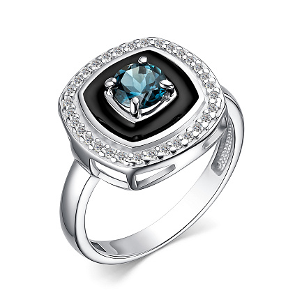 Кольцо из серебра с топазом, фианитами