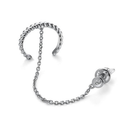 Серьга одиночная из белого золота с бриллиантом