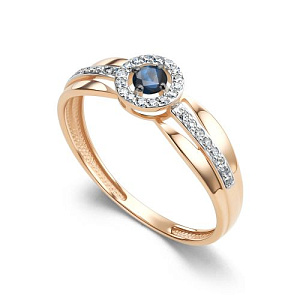 Кольцо из красного золота с бриллиантами, сапфиром