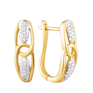 Серьги с английским замком из желтого золота с бриллиантами