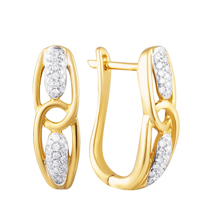 Серьги с английским замком из желтого золота с бриллиантами