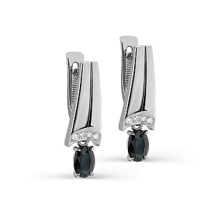 Серьги с английским замком из белого золота с сапфиром