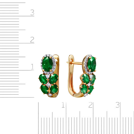 Серьги из желтого золота с бриллиантами, изумрудами