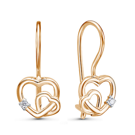 Серьги с французским замком из красного золота с фианитами