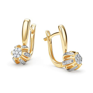 Серьги с английским замком из желтого золота с бриллиантом