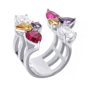 Кольцо из серебра с рубином, фианитом