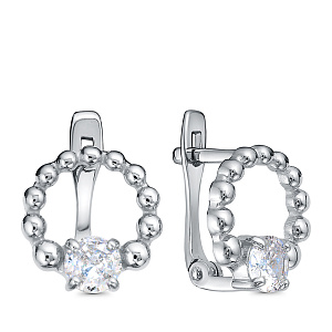 Серьги с английским замком из серебра с фианитом