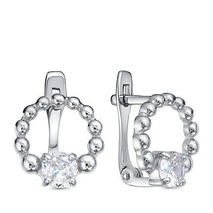 Серьги с английским замком из серебра с фианитом