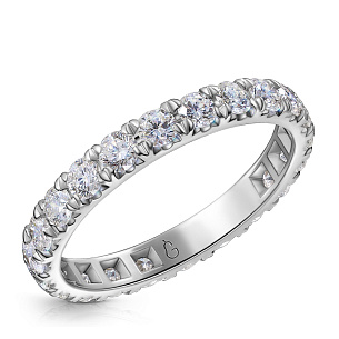 Кольцо обручальное из белого золота с бриллиантом