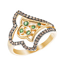 Кольцо из желтого золота с бриллиантами, изумрудами