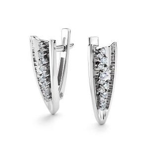 Серьги с английским замком из белого золота с бриллиантом