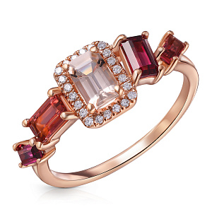 Кольцо из красного золота с бриллиантами, морганитом
