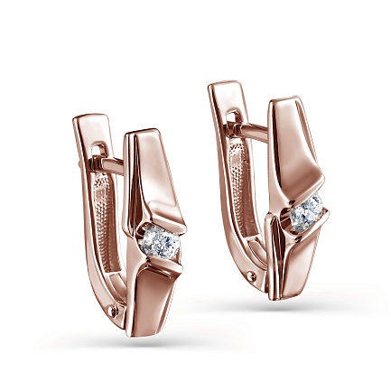 Серьги с английским замком из красного золота с бриллиантами