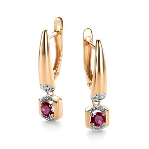 Серьги с английским замком из красного золота с бриллиантом