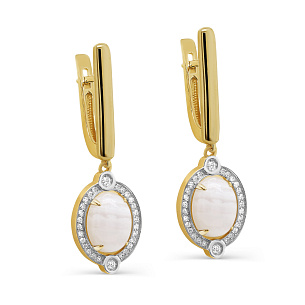 Серьги с английским замком из желтого золота с агатом