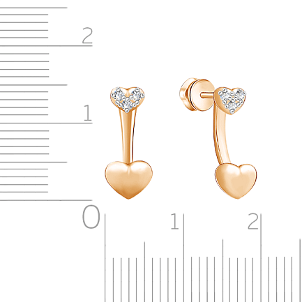 Серьги-пусеты из красного золота с фианитом