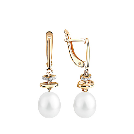 Серьги с английским замком из красного золота с жемчугом