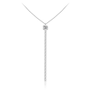 Колье из белого золота с фианитом, плетение якорное