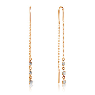 Серьги Продевки из красного золота с фианитом, плетение якорное