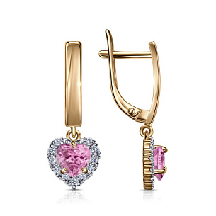 Серьги детские с английским замком из красного золота с фианитом