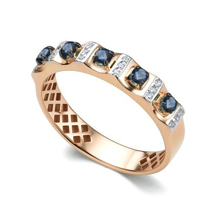 Кольцо из красного золота с бриллиантами, сапфирами