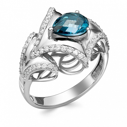 Кольцо из белого золота с бриллиантами, топазом