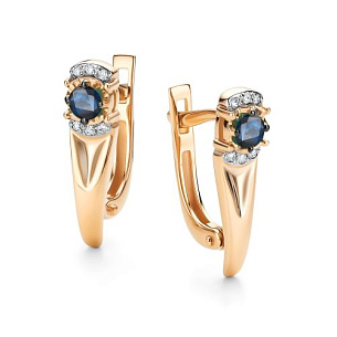 Серьги с английским замком из красного золота с бриллиантом