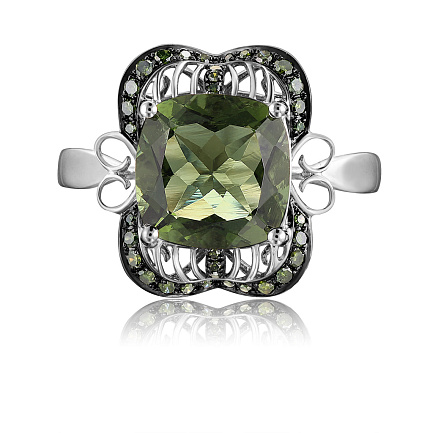 Кольцо из белого золота с молдавитом