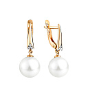 Серьги с английским замком из красного золота с жемчугом