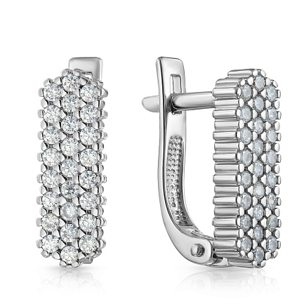 Серьги с английским замком из белого золота с фианитом