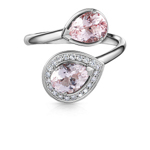 Кольцо из белого золота с бриллиантами, морганитами