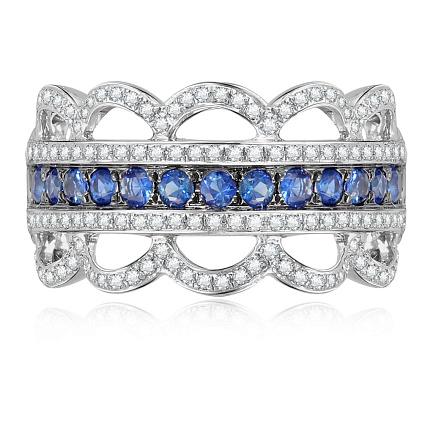 Кольцо из белого золота с бриллиантами, сапфирами