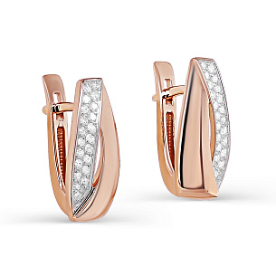 Серьги с английским замком из красного золота с бриллиантом