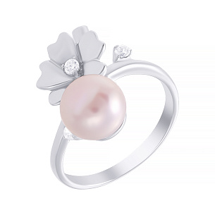 Кольцо из серебра с фианитом, жемчугом