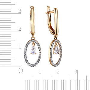 Серьги с английским замком из красного золота с фианитом