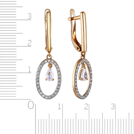 Серьги с английским замком из красного золота с фианитом