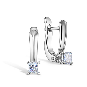 Серьги с английским замком из белого золота с бриллиантом