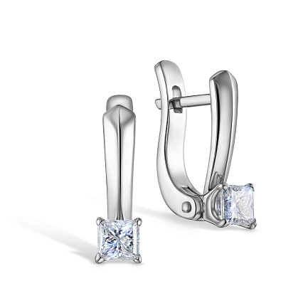 Серьги с английским замком из белого золота с бриллиантом