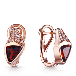 Серьги с английским замком из красного золота с гранатом