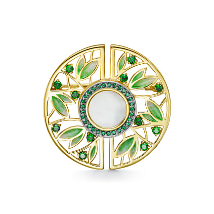 Брошь из серебра с перламутром, фианитами