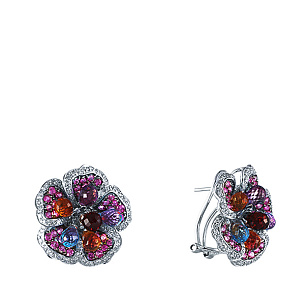 Серьги из белого золота с бриллиантами, сапфирами, цветными