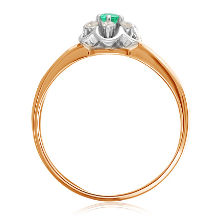 Кольцо из красного золота с бриллиантами, изумрудом