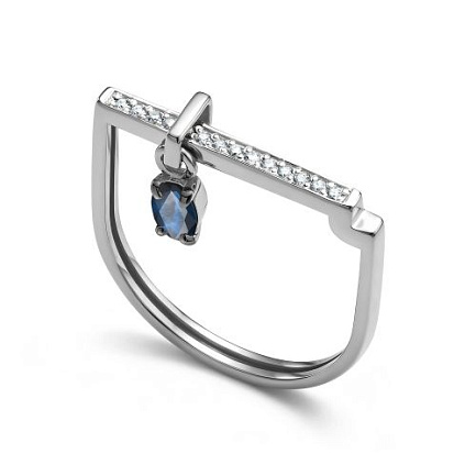 Кольцо из белого золота с бриллиантами, сапфиром