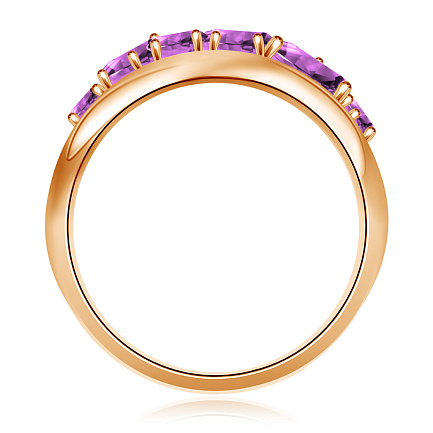 Кольцо из красного золота с аметистом, фианитом