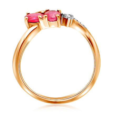 Кольцо из красного золота с бриллиантами, рубинами
