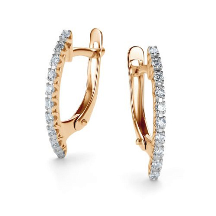 Серьги с английским замком из красного золота с бриллиантами